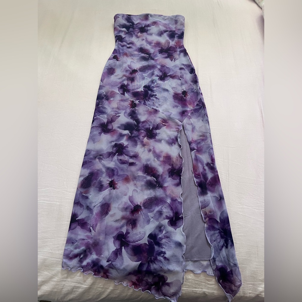 Urban Outfitters Purple Floral Maxi Slip Dress with Slit